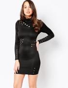 Ax Paris Long Sleeve Bodycon Dress With Cut Out Detail - Black
