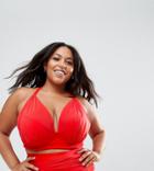 Asos Design Curve Drape Halter Supportive Tankini - Red