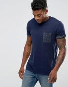 New Look T-shirt With Cross Print Pocket And Sleeve In Navy - Navy