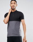Asos Muscle Half And Half Polo Shirt In Black/charcoal - Blue