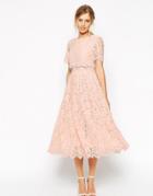 Asos Salon Lace Crop Top Midi Prom Dress - Pink