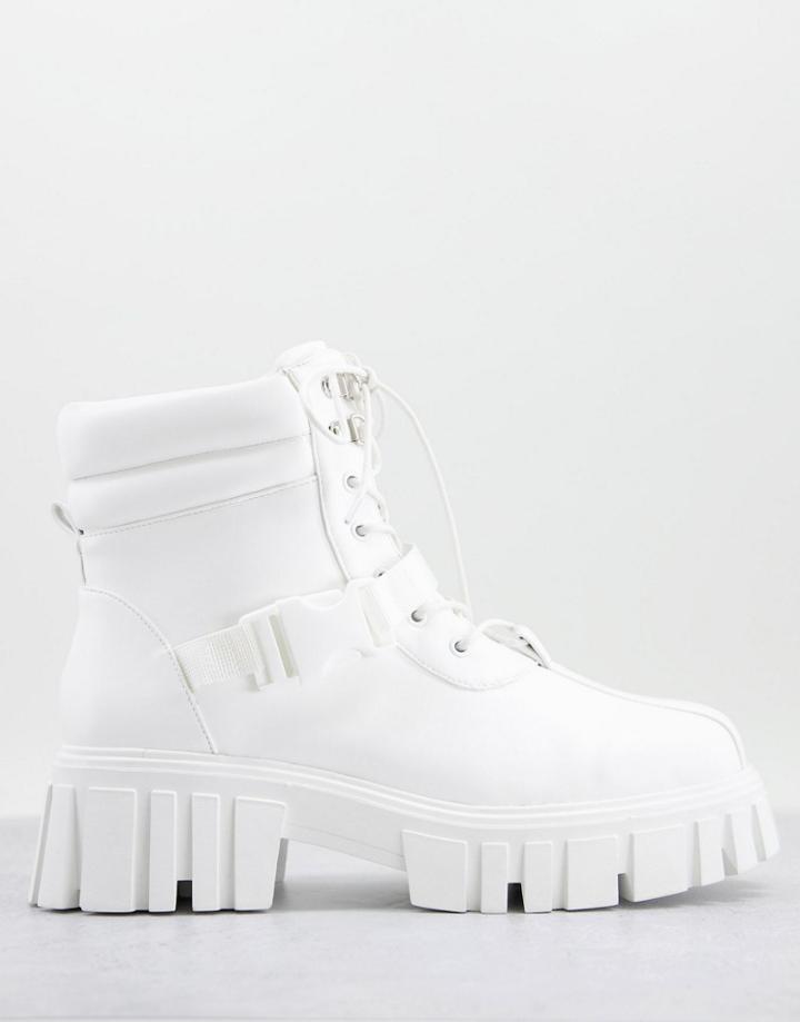 Public Desire Man Kash Lace Up Buckle Hiker Boots In White
