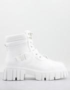 Public Desire Man Kash Lace Up Buckle Hiker Boots In White
