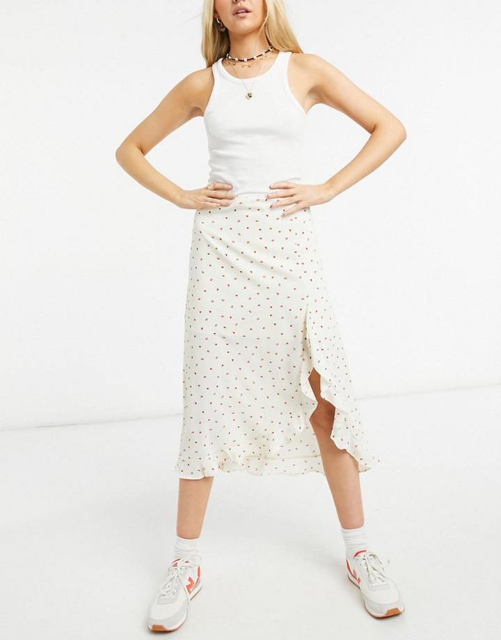 Gilli Asymmetric Frill Hem Midi Skirt In Floral Print-white