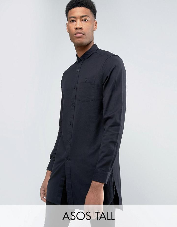 Asos Tall Super Longline Twill Shirt - Black