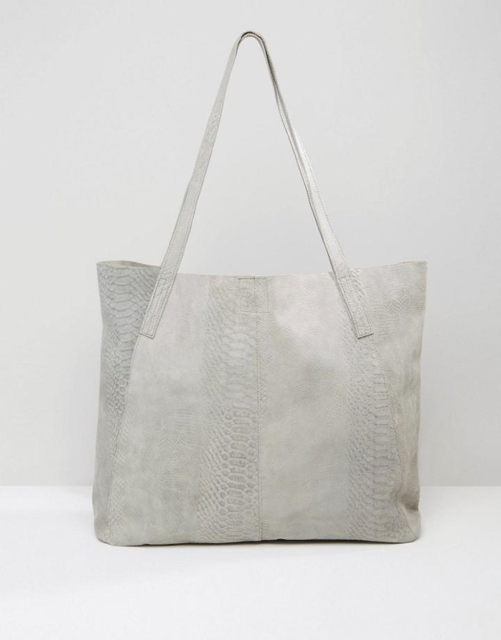 Asos Snake Embossed Suede Shopper Bag - Gray