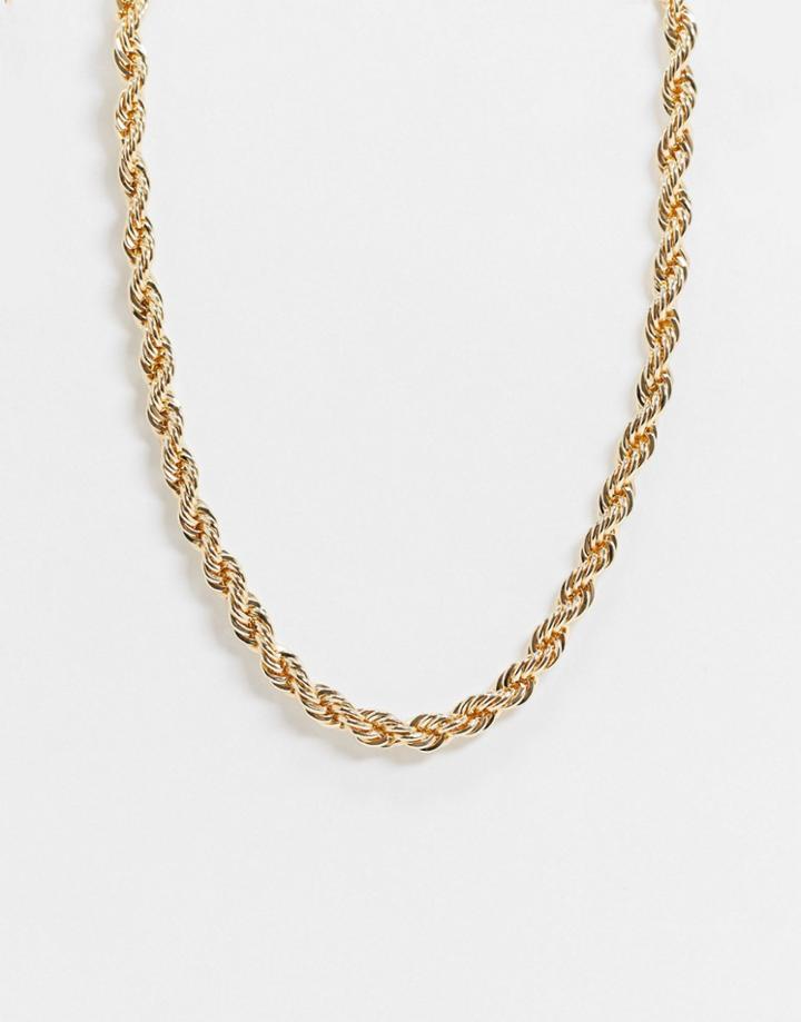 Asos Design Necklace In 7mm Rope Chain In Gold Tone