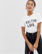 Asos Design T-shirt With Feel The Love Print-white
