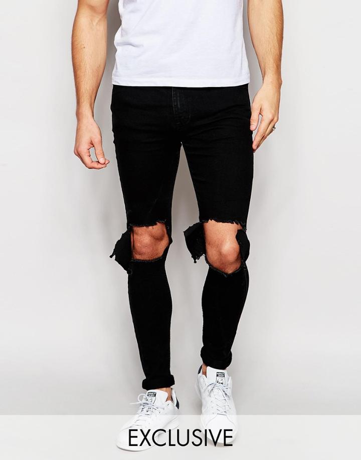 Reclaimed Vintage Super Skinny Jeans With Cutaway Knees - Black