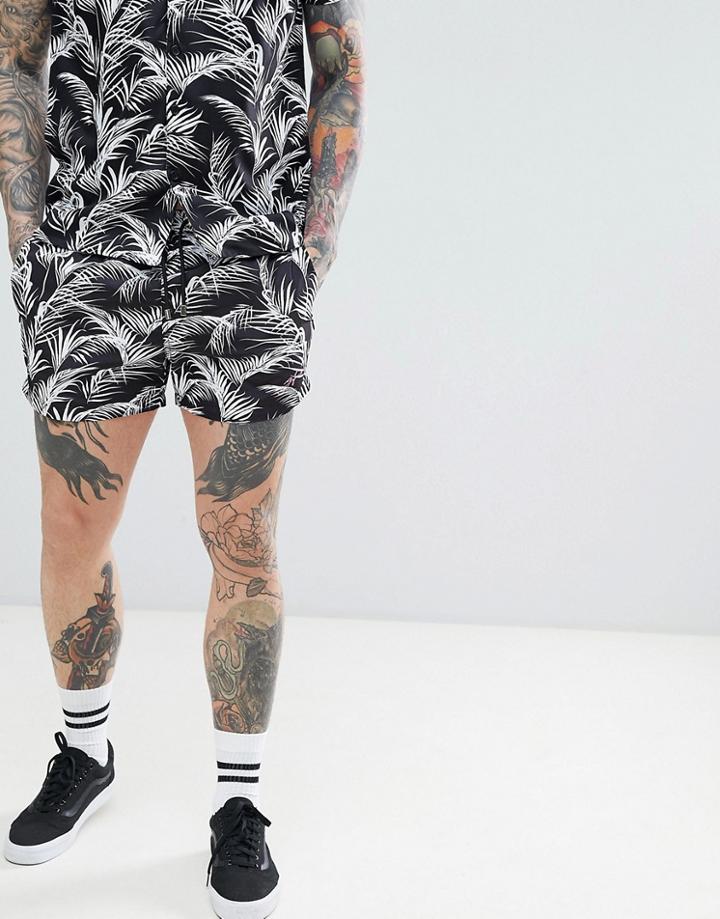 Good For Nothing Swim Shorts In Black Palm Print - Black