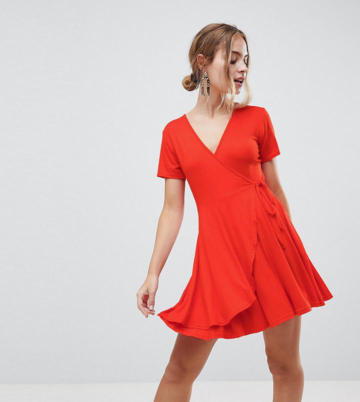 Boohoo Petite Wrap Tea Dress - Orange