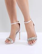 Be Mine Bridal Penny Ivory Satin Embellished Barely There Sandals - White