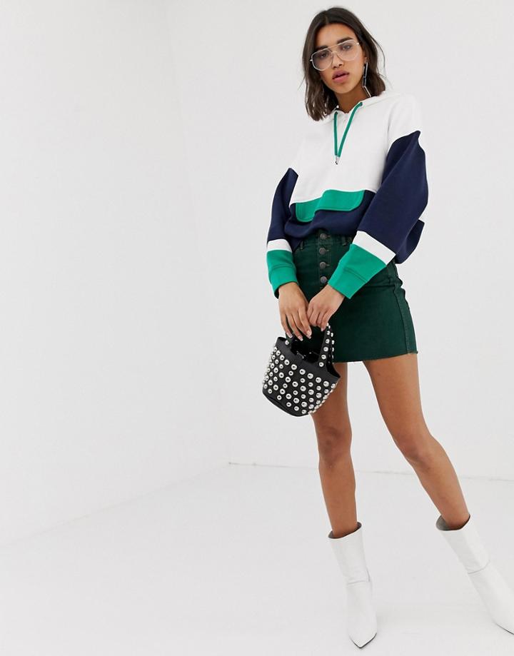 Stradivarius Str Denim Skirt In Green - Green