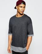Asos Oversized T-shirt In Longline With Raw Edges In Gray - Gray Nep