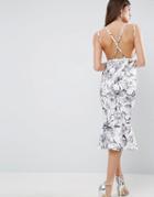 Asos Mono Floral Strappy Cross Back Pephem Midi Dress - Multi