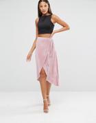 Asos Tall Wrap Midi Skirt In Velvet - Pink