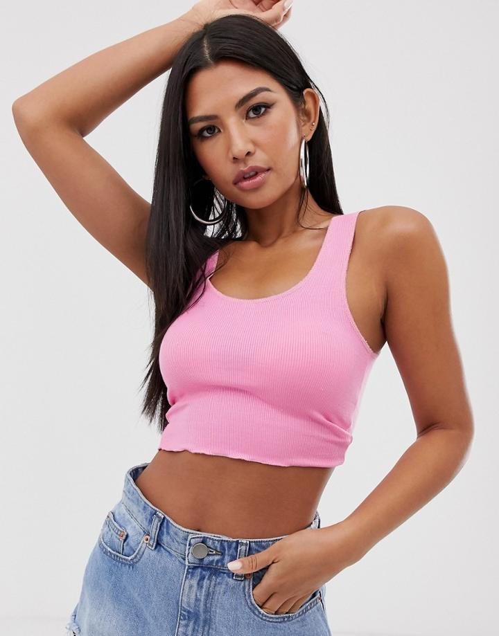 Asos Design Rib Crop Scoop Neck Tank In Pink
