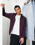 Selected Homme Cotton Blend Check Shirt In Regular Fit Burgundy - Burgundy-red
