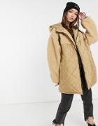 Asos Design Quilted Jacket With Shearling Panels In Camel-neutral