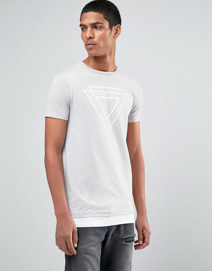 Asos Longline Muscle T-shirt With Triangle Print And Hem Extender - Beige