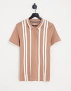 Threadbare Striped Polo In Light Brown