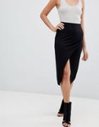Asos Design Wrap Midi Skirt With Split And Ruching - Black