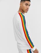 Only & Sons Rainbow Taped Sleeve Crew Neck Sweat In White