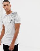 Jack & Jones Core T-shirt In Splatter Print In Curved Hem - White