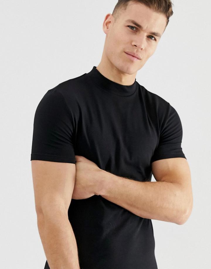 Asos Design Organic Muscle Fit T-shirt With Turtleneck In Black - Black