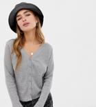 Noisy May Petite Textured Cropped Cardigan - Gray