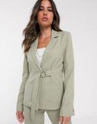 Unique21 D Ring Pinstripe Belted Blazer-green