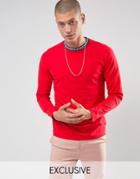 Fila Black Long Sleeve T-shirt With Repeat Logo Neckline In Red Exclusive To Asos - Red