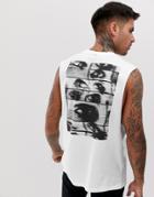 Asos Design Organic Cotton Relaxed Tank With Dropped Armhole And Back Print - White