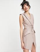 Asos Design Pu Sleeveless Tux Mini Dress With Corset Tie Detail-neutral