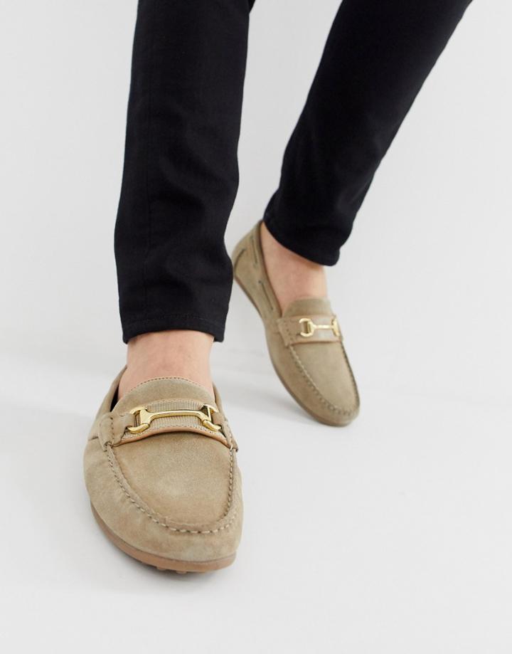 Walk London Albert Bar Loafers In Beige Suede - Beige