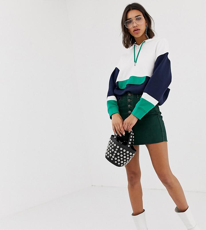Stradivarius Str Denim Skirt In Green