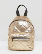 Asos Mini Metallic Quilted Nylon Backpack - Gold