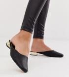 River Island Backless Loafer With Metallic Heel In Black - Black