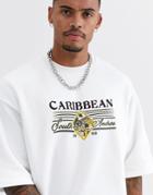 Asos Design Short Sleeve Oversized Sweatshirt With Carribean Print In White