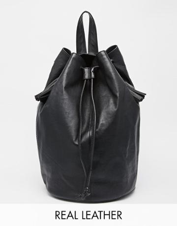 Selected Sffill Leather Bucket Backpack - Black