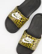 Nike Victori Slides In Brown Leopard Print