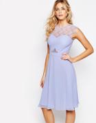 Elise Ryan Lace Top Midi Skater Dress With Cross Front - Lilac
