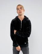Sixth June Oversized Hoodie With Half Zip In Black Velour - Black