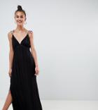Asos Design Tall Rose Applique Strap Maxi Dress - Black