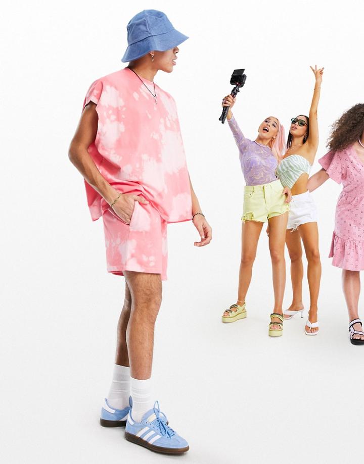 Asos Design Oversized Jersey Shorts In Pink Acid Wash - Part Of A Set-orange