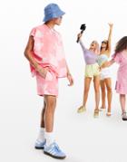 Asos Design Oversized Jersey Shorts In Pink Acid Wash - Part Of A Set-orange