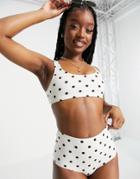 Monki Nilla Recycled Crop Bikini Top In Black And White Spot-multi