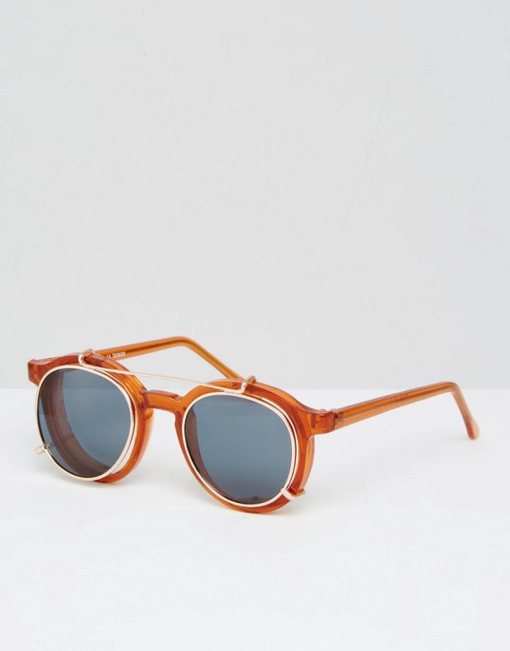 Spitfire Round Sunglasses With Removable Lens - Brown