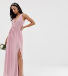 Tfnc Bridesmaid Exclusive Pleated Maxi Dress With Back Detail In Pink