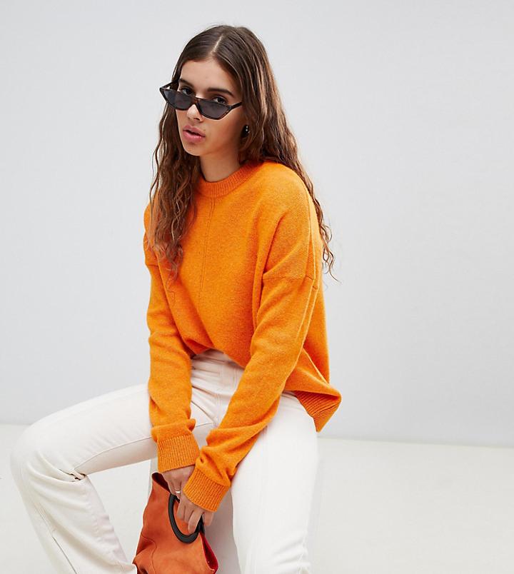 Weekday Knit Sweater With Middle Seam Detail In Orange Melange